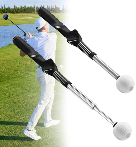 Afenau Retractable Golf Training Aid, Golf Swing Trainer, Golf Swing Training Aid, Golf Alignment Sticks, Golf Grip Training Aid for Indoor Practice Warm-up Strength, Golf Flexibility (Black)