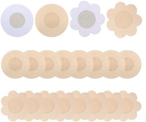 RYHHH Cache Tétons Auto-Adhésif, 10 Paires (Formes Rondes et Fleuries-Beige), Jetables Invisibles Mamelon Pasties, Respirants et Légers, Parfaits pour Les Robes, Les Datation, Le Port Quotidien