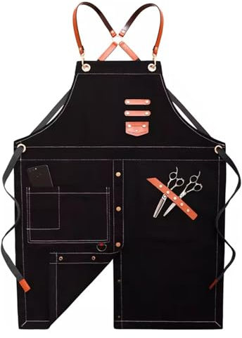 hixswnu Professionelle Denim-Arbeitsschürze mit verstellbaren Trägern für Café, Milchteeladen, Friseur und Restaurant – ideale Arbeitsschürze für Männer und Frauen
