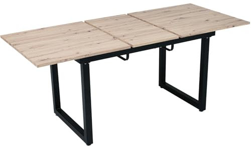 Esstisch Ausziehbar 140-180 × 75 cm, Küchentisch Ausziehbar für 4-6 Personen, Esszimmertisch Rechteckig mit Verdickten Stahlrohrrahmenbeinen, Industrieller Stil, für Esszimmer, Küche, Wohnzimmer