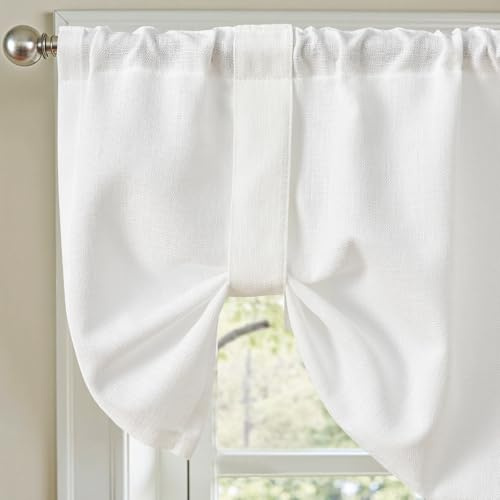 TOPICK Weiß 1er Set 45Hx127B Scheibengardine mit Raffbändern Modern