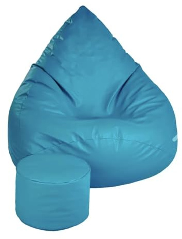Slevobox Sitzsack mit Hocker Türkis 95x95x120 cm - XXL Sitzsack Erwachsene mit Füllung - Bean Bag - Schlafzimmer und Wohnzimmer Möbel - Indoor Sitzsäcke Öko-Leder - Lounge Sessel