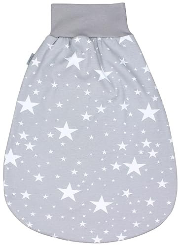 TupTam Baby Strampelsack mit breitem Bund – Unwattierter Schlafsack Baby aus Baumwolle für Frühling & Sommer, Farbe: Weiße Sterne/Grau, Größe: 0-6 Monate