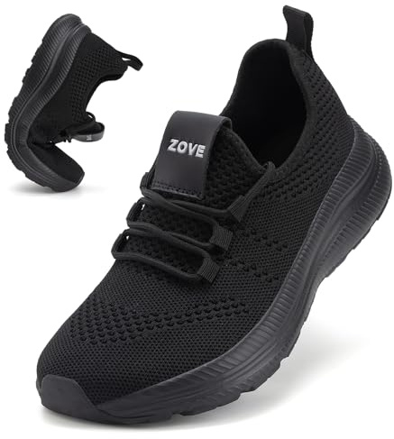 ZOVE Wide Toe Box Shoes Women Extra Wide Width Sneakers Ultra Light Road Running Shoes Non-Slip Tennis Sneakers Breathable Walking Athletic 8803 Full Black 41