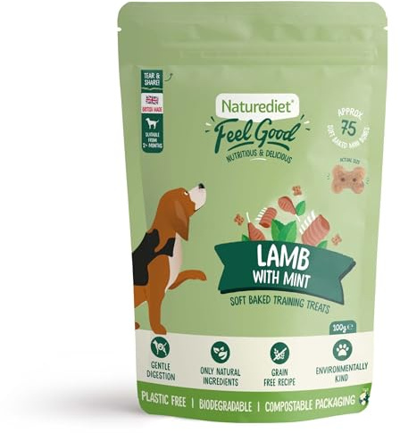 Naturediet - Feel Good Dog Treats - Lamb with Mint (100g x 1 Pack) Soft Baked Training Treats for Dogs, Grain Free