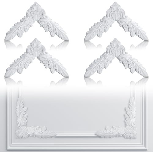 Pangda Corner Wall Molding French Style Wainscoting Panels Flora Moulding Corner Panel Wall Molding Kit for Cabinet Picture Frames Decor, Not Include Glue(4 Pcs,Leaf Style)