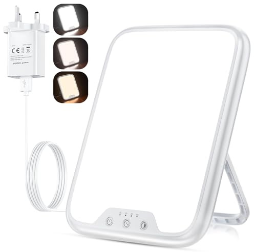 SAD Lamp, [3 Colors Temperature] 10000 Lux Light Therapy Lamp UV-Free for Depression, Sad Lights 4 Timer Stepless Brightness, Portable Light Therapy Box Boost Mood, Sleep, and Focus- Home/Office