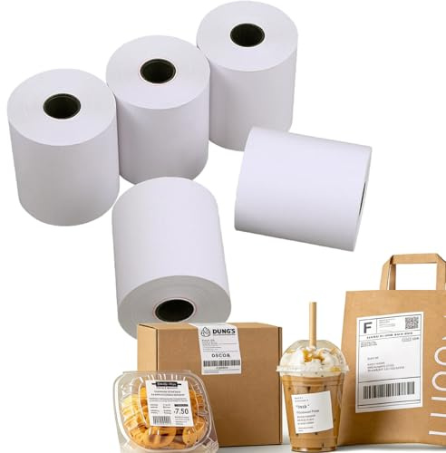 Moqra Sticky Thermal Receipt Paper Rolls (80mm) 3 1/8 x 170' 6 Rolls- Removable Label Compatible with TM-L90ii, TSP654IIsk and Other linerless Label Printers. Works with POS Systems (6 Rolls/Box)