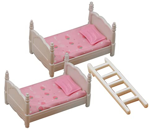 HEALSOPTHY Miniatur Bett für Puppenhaus Etagenbett Modell mit Kissen und Decken für Puppenmöbel für Mini Haus Deko und Kinderzimmer