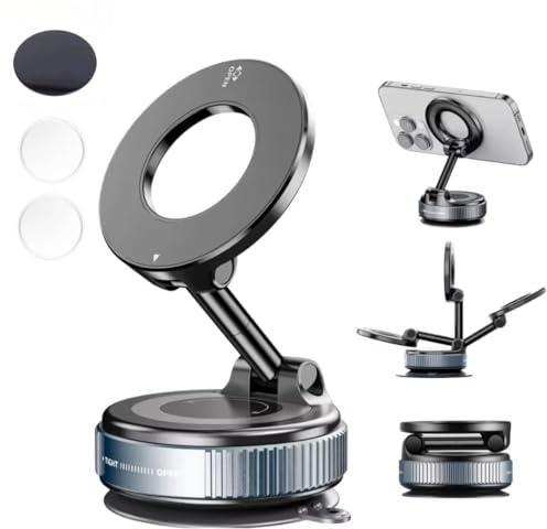 BULL BERNA Soporte Magnético para Teléfono, Rotación 360°, Brazo Doble Eje, Compatible con iPhone 17 Pro MAX - 16 15 14 13 12 y Android, Base de Ventosa Color Negro
