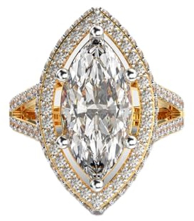 Bague d'éternité classique en argent sterling 925 | Plaqué or | Avec moissanite, marquise et forme ronde | Bagues de luxe faites main pour femme | WWJR_0102