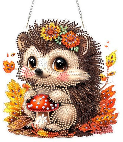 KEYIFA 5D Diamond Painting kit Completo, Riccio Autunnale Pittura Diamante Ciondolo Fai da Te, Diamond Painting Cristalli Ornamento Appeso per Adatto a Adulti, Principianti, Decorazione Casa