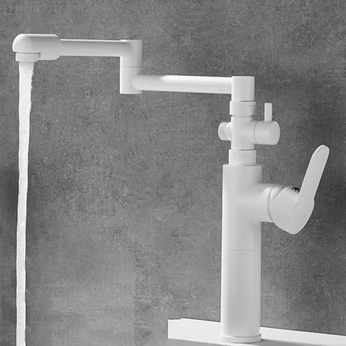 Robinet Cuisine Lave Vaisselle Robinet de Cuisine Laiton Pivotant 360° Pliable-Blanc