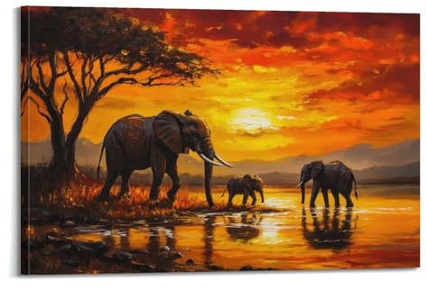 Leinwanddruck, Motiv: Afrikanischer Elefant, Tintenstrahldruck, Wandkunst, Poster, moderne afrikanische Landschaft, Tiergemälde, Wohnzimmer, Heimdekoration, Kunstwerk (1), 30 x 45 cm