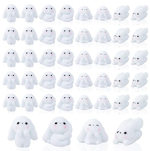 PYSEOSISE Figurine de Lapin Miniature, 40 Pièces Figurines de Mini Lapin, Petites Figurines Animaux Mini en Résine Figurines Lapin de Pâques pour Jardin Miniature Paysage Mousse Décoration