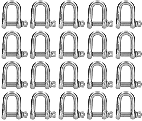 DouWen MO D Ring Anchor Shackle 304 Stainless Steel Screw Pin Chain Connector, D Shape Shackle for Marine Land Lifting, Heavy Duty Wire Rope Link with High Load Capacity (20pcsM4)