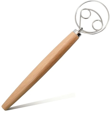 Fouet à Pâte Danois, Batteur Manuel, Mélangeur à Levain en Acier Inoxydable, Fouet Cuisine avec Poignée pour Pâte à pain, Pâtisserie ou Pizza