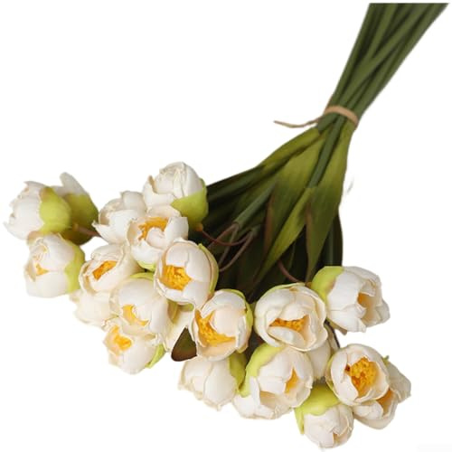 PureBowlic realistisk lilja av dalen silkesblommor bukett, 33 cm konstgjorda klockblomstjälkar, för löv för bröllopsdekorationer, dekor, festevenemang och fotorekvisita (vit)