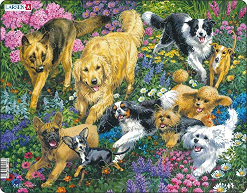 Larsen FH33 Hunde in einem Blumenfeld, Rahmenpuzzle mit 32 Teilen