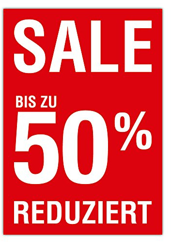 Preisschilder Schilder Plakate 10 Stück Sale Prozentwert 50% Reduziert DIN A3 29,7 x 42,0 cm für Räumungsverkauf/ohne Rahmen