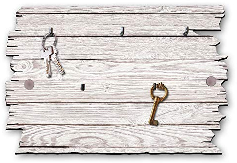 Kreative Feder Holzstruktur weiß Designer Schlüsselbrett, Hakenleiste im Landhaus-Stil, Shabby-Chic aus Holz 30x20cm (Holzstruktur weiß)