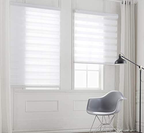 Taiyuhomes Day and Night Zebra Roller Blind Gradient Double Fabric Translucent or Blackout Vision Curtains for Window and Door with Aluminium Cassette (White, Width 70cm X Height 150cm)