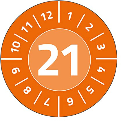 AVERY Zweckform 6943-2021 widerstandsfähige Jahres-Prüfplaketten 2021 (stark selbstklebend, Kleinformat, Ø 20 mm, 120 Aufkleber auf 8 Blatt) orange