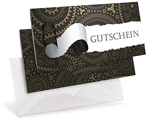 Premium Gutscheinkarten (10 Stück) mit transparenten Briefumschlägen, verschließbare Faltkarte, DIN lang