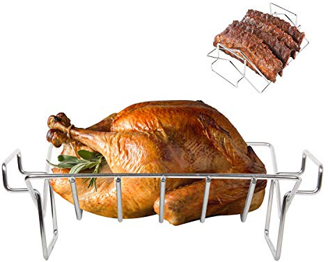 KAMaster Turkey Rack for Big Green egg Rib Rack Stainless Steel for Smoking and Grilling Dual Purpose V Shaped Turkey Roasting Rack for Large Big Green Egg,Kamado Joe,Primo,Vision and other 18in Grill