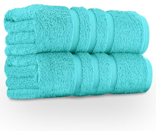 GC GAVENO CAVAILIA 2 Pack 550 GSM Breathable Hand Towels 50x80 Cm Aqua | Egyptian Cotton with Excellent Absorbency, Skin Friendly Quick Drying and Durable Everyday Performance