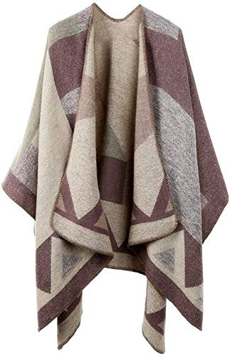 Poncho Châle Femme Écharpe Cape Épaissie Elégant Chaud Hiver Grand Taille Foulard Chaud Ouverture Cachemire d'imitation Douce Châle (One size, A - Beige Couleur du bloc)