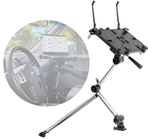 Mount-It! Car Laptop Mount, No-Drill Passenger Seat Vehicle Stand for Up to 17″ Laptops & Tablets, Full Motion with Lockable Joints & USB Cooling Fan