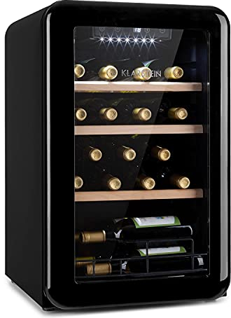 KLARSTEIN Vinoteca 19 Botellas, Nevera Vinos, Una Zona de Refrigeración, Nevera Expositora Vino y Cerveza, Vinoteca Interior y Exterior con Puerta de Cristal, Nevera Vino con Protección UV, 4-22°C
