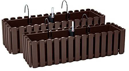 PAFEN 2X Blumenkasten Blumentopf mit Halterungen – 58 x 18 x 16,2 cm - Pflanztopf Bewässerungssystem Balkonkasten Pflanzkästen, Braun