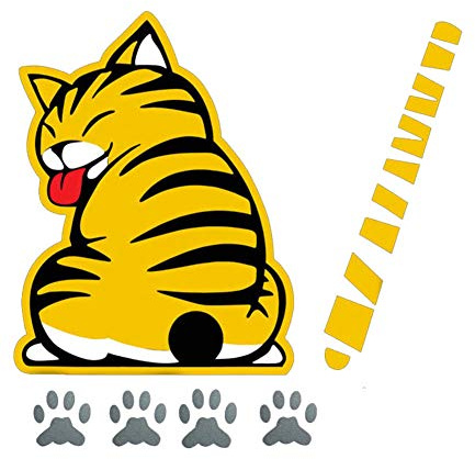 Asudaro Car Windscreen Wiper Decal 3D Auto Aufkleber Cartoon Cat Moving Tail Aufkleber reflektierende Scheibenwischer Decals Gelbe Katze Auto Heck Scheibenwischer Abziehbild Aufkleber,Gelb