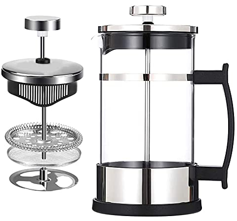 LTLWSH Cafetière à Piston, Cafetière Piston, French Press en INOX et Verre, Finition argentée, avec filtres, Cafetiere pour Maison, Bureau,350ml