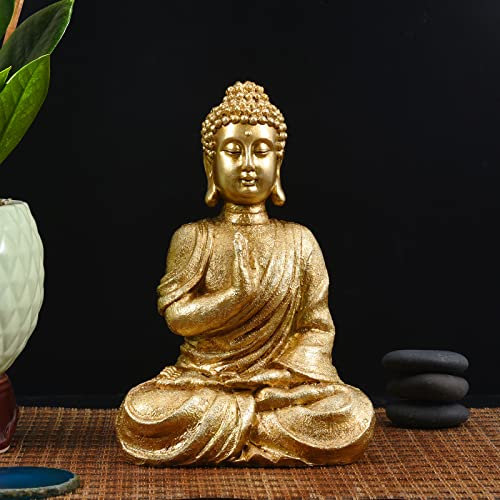 Goodeco Statue de Bouddha doré méditant - Sculpture de jardin zen - Décoration d'intérieur et d'extérieur pour maison, jardin, terrasse, porche, cour, polyrésine, 20 cm
