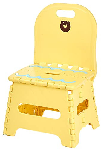 Kunststoff Klappstuhl Dicker Klapphocker Kunststoff Rückenlehne Tragbar Zuhause Stuhl Kreative Kindergarten Kleine Bank Kinder Klapphocker Mit Bär Muster Griff Design Gelb