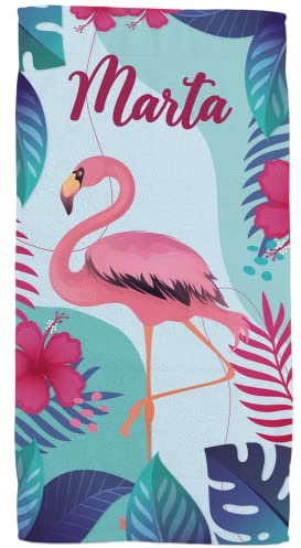 ZPUBLI+ Toallas de Playa o Ducha Personalizadas con tu Nombre. Toallas para Camping, para Piscina, Toalla para baño, Toalla de Ducha. (Toalla Flamenco)
