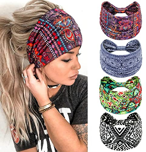 Stirnband Damen Breite Elastische Weiche Boho Haarbänder Leopard Print Haarschmuck Yoga Sport Haarband Mehrfarbig Haarreifen Damen(K)