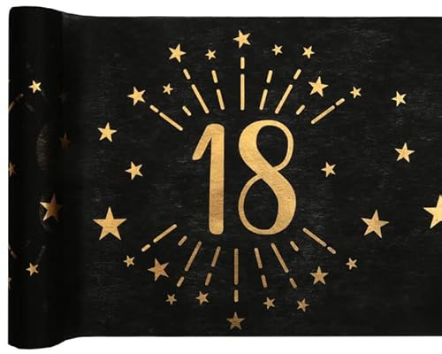 PAINT IT EASY Tischläufer Happy Birthday 18, Schwarz-Gold, 30cm x 5m