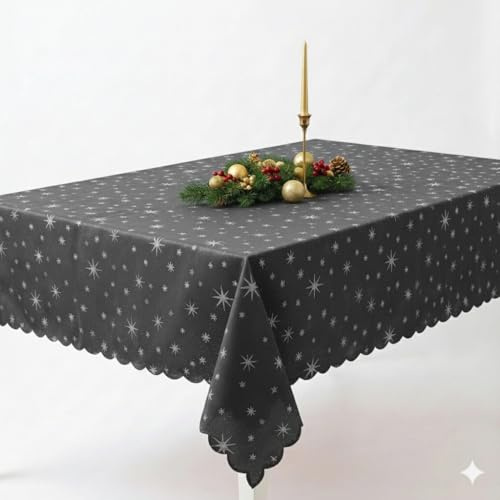 Lurex Tischdecke Sterne Glitzer Weihnachten Christmas Dunkelgrau Rechteckig 110 x 140 cm