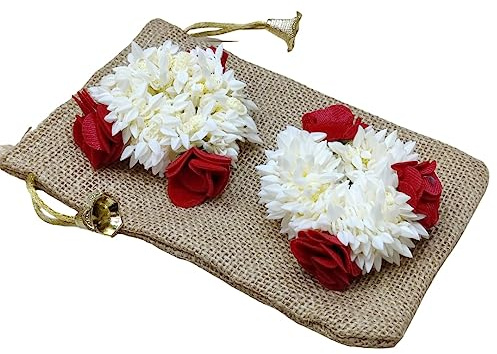 Estationeryhouse Wedding Gajra, Scrunchie Gajra Bracelet, Hand Gajra, Indian Wedding Floral Jewelry Gajra, Mogra Gajra, Elastic Gajra, Pack of 2 in jute bag