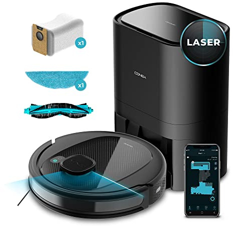 Cecotec Robot Aspirador Conga 7490 Eternal Home Genesis. iTech Laser Eye, 4en1, Room Plan, Base-SmartClean, 3000 Pa, Fregado, 110 Minutos, 8 Modos, Bolsa 2 L.