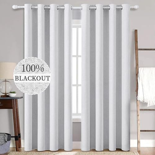 MIULEE Verdunklungsvorhänge mit Ösen Leinenoptik Grau-Weiß 2er 245x140cm | Blickdichte Thermovorhänge mit Ösen, Leinenoptik, Wärmeisolierend & Kälteschutz für Wohnzimmer und Schlafzimmer