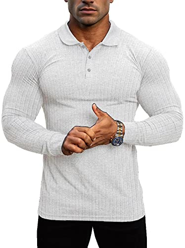 Lehmanlin Langarm Poloshirt für Herren, Muscle‑Fit aus Baumwolle