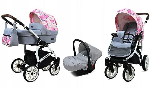 BabyLux® Kinderwagen Set 3 in 1 - Optimal - incl. Babywanne, Buggy Sportsitz, Auto-Babyschale - Autositz - Kinderwagenset - Kombikinderwagen mit Wickeltasche, Regenschutz usw.