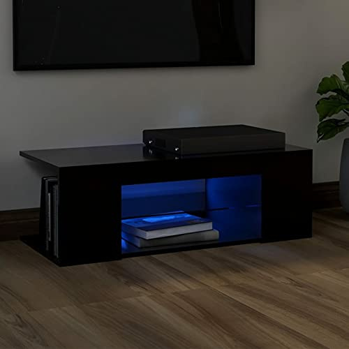 NITCA Mobile Porta TV con Luci LED,Mobile Porta TV,Mobile per TV,Mobile TV Moderno Tavolino Porta TV con Strisce Luci LED,Supporto TV, per Soggiorno o Salotto, Nero 90x39x30 cm