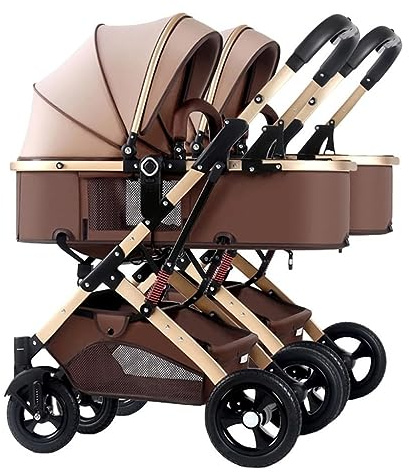 Cochecito con sombrilla gemela Carro de cochecito plegable for niños pequeños,Cochecito de bebé doble,Cochecito de bebé gemelo,Cochecito desmontable Cochecito en tándem de lado a lado ( Color : Khaki