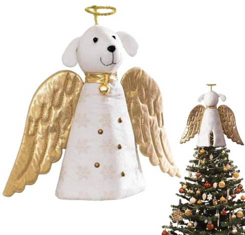 Niktule Weihnachts Hundengel Baumspitze Anhänger,Weihnachtsbaumspitze Engel,christbaumspitze Engel,Rustikale Stoffengel Ornamente, Weihnachtsanhänger für Weihnachtsfeier,Café,Esszimmer,Jubiläum